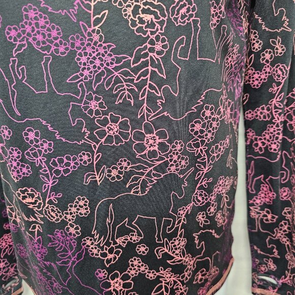 Cuddl Duds Top Black Pink Unicorn Casual Fairy Goth Punk L - Picture 2 of 9
